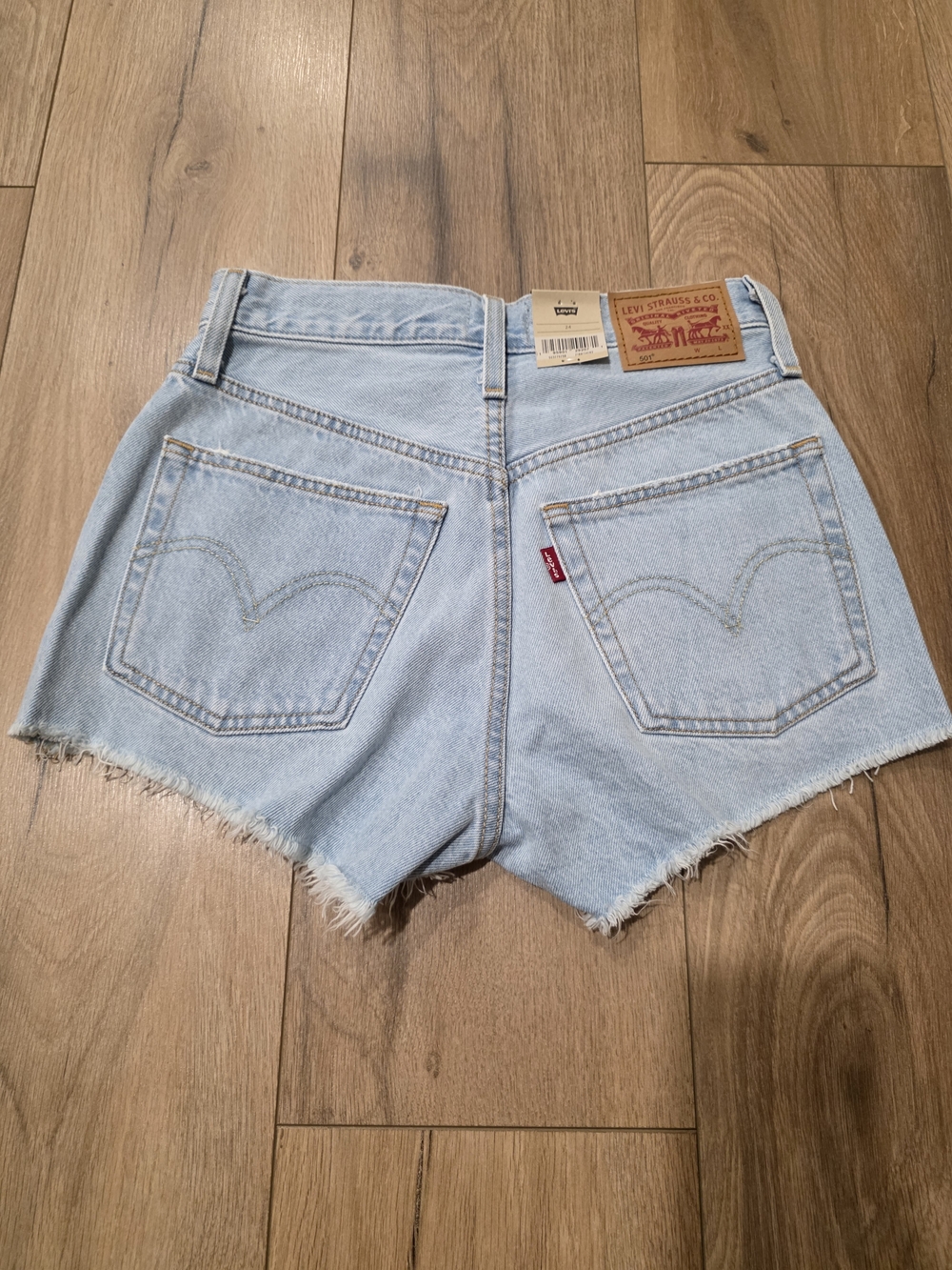 Levi's Light Blue Ripped High-Rise Denim Shorts - Picture 2 of 4